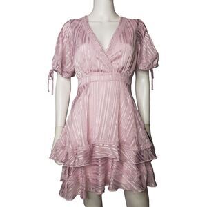 LULUS Adorable Essence Pink Satin Puff Sleeve Mini Dress Womens Size Small NEW